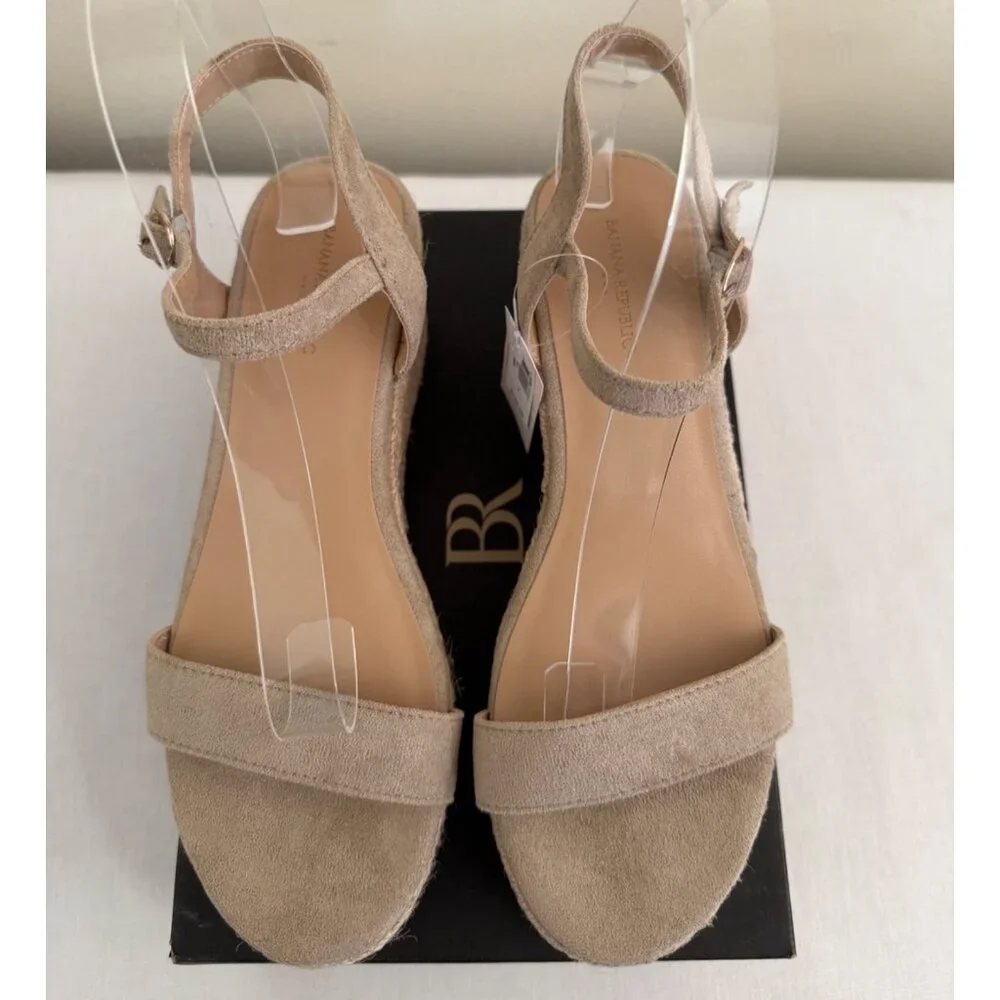 Banana Republic Platform Espadrille Sandals Size 8 Bone Faux Suede Resortwear - Picture 16 of 16